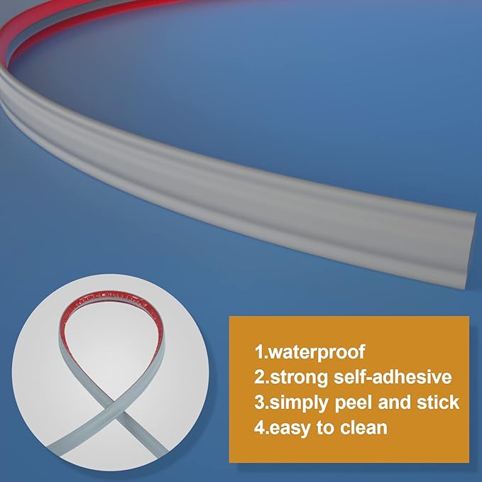 Flexible Trim Caulk Strip, Peel and Stick Trim for Molding, Tile Edge, Ceiling, Wall Corner, Baseboard, Floor(Gray)