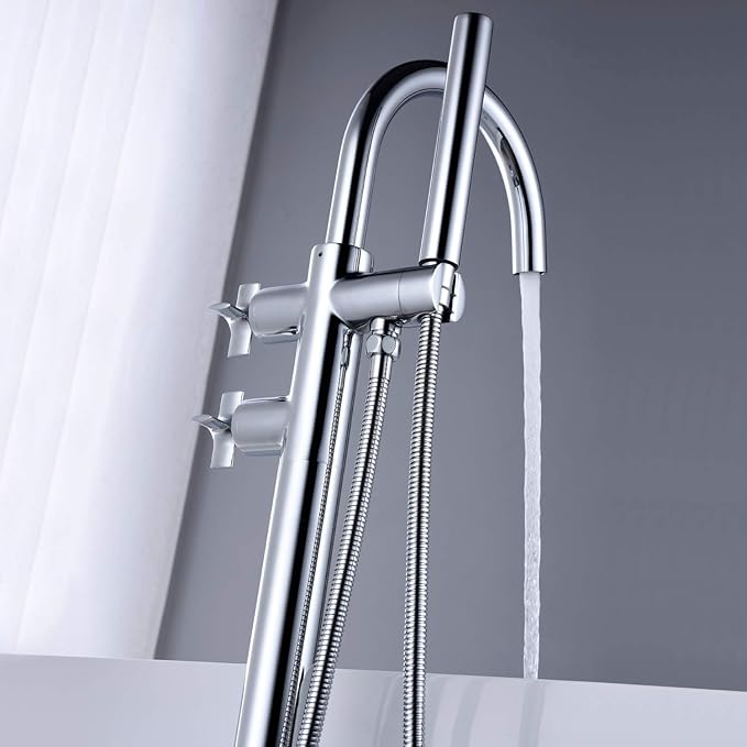 Tub Filler Freestanding Bathtub Faucet Chrome Floor Mount Brass Faucets with Hand Shower