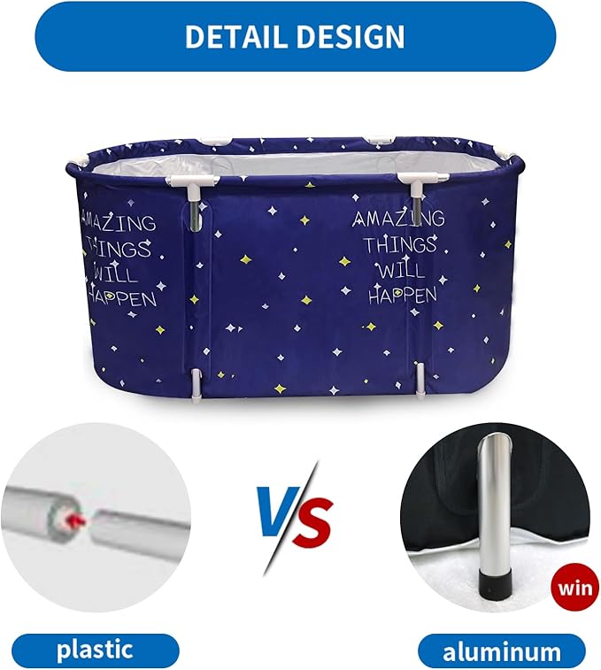 ptlsy Ice Bath Tub for Adults, Large Portable Bathtub for Adult, Folding Japanese Soaking Bath Tub Fit for Cold Warm Spa Indoor & Outdoor (Blue Large)