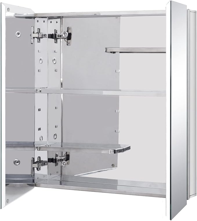 Fundin Stainless Steel Medicine Cabinet, Bathroom Mirror Cabinet, Surface Mount and Recess Mount, 23.6 x 25.6 inch, with Unique Half-Shelves for Greater Storage adjustability