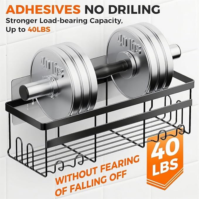Shower Caddy, 2-Pack No Drilling Rustproof Organizer with Save Space Hooks, Apartment Essentials for Bathroom, No Drilling Shelves for Kitchen & Living Room