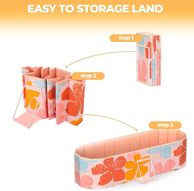 Portable Bathtub for Adults 59" Large Foldable No-Installation Soaking Tub for Shower Stall, Collapsible Standing Plunge Bath with Lid, 5-Layer Insulated Liner, Fast Drain (Pink, 59"×21.6"×19.6")