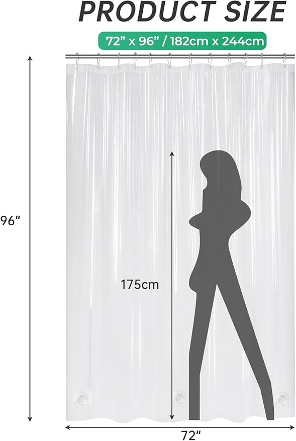 AmazerBath Extra Long Shower Curtain 96 Inches Long, Waffle Shower Curtain White Extra Long, Fabric Shower Curtains for Bathroom, Heavy Duty 240G Waffle Textured, 72x96 Inches