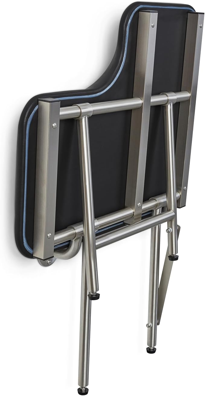 32" x 22.5" Black Padded Wall Mount Folding Left-Handed Transfer Bench Shower Seat with Legs, ADA Compliant