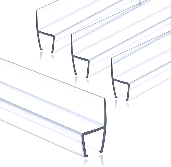 3/8" (10mm) Frameless Shower Door Seal – H-Type 22.5" (57.2cm) Ultra-Clear Bottom & Side Drip Rail Strips, 4-Pack for Leak Protection, Water Control & Easy DIY Install