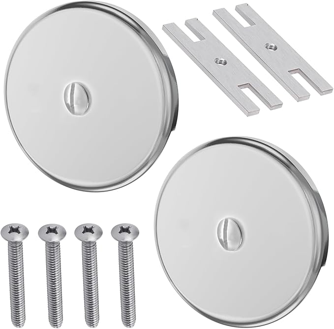 Single Hole Bathtub Drain Cover 1/8", Universal Bathtub Overflow Drain Cover with One Matching Screw for Waste and Over Flow, Tub Overflow Cover Fits Most Standard Bath Tub Drains (2PCS) (Silver)