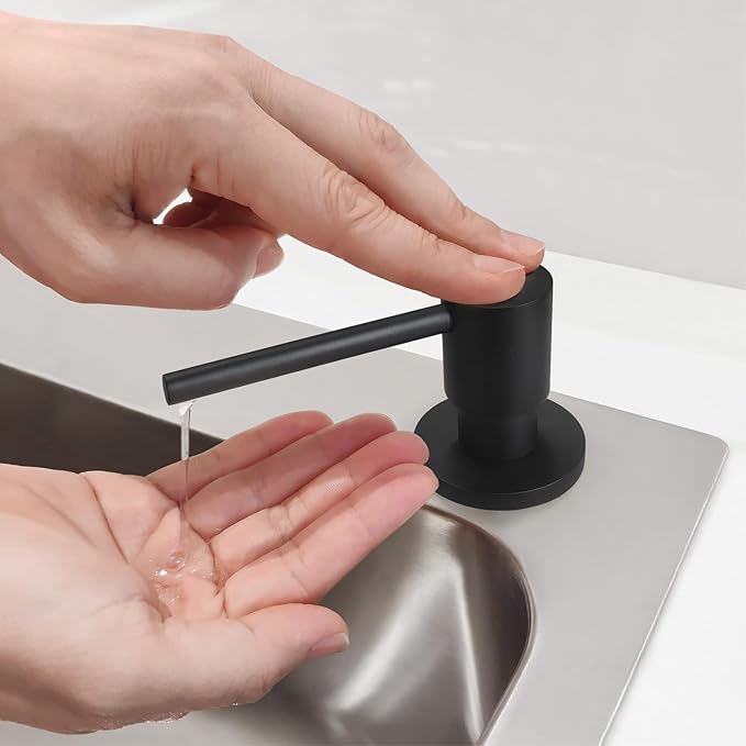 Deck Mounted Brass Kitchen Sink Soap Dispenser or Lotion Dispenser with 17OZ Above The Sink Refillable Bottle(Matte Black)