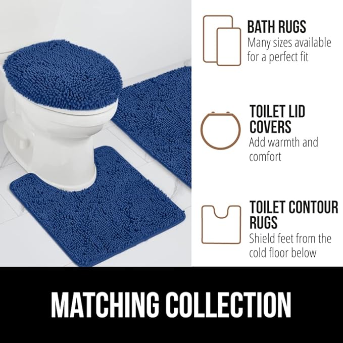 GORILLA GRIP Bath Rug Mat 30x20, Soft Absorbent Chenille, Quick Dry Microfiber Mats, Rubber Backing Washable Shower Floor Rugs, Bathmat Runner, US Designed Bathroom Home Decor Accessories Royal Blue