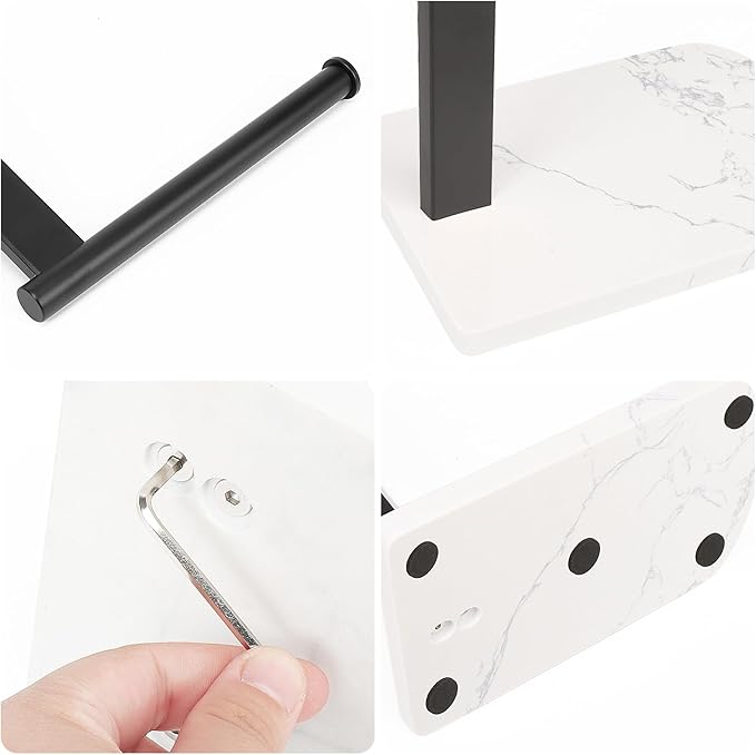 NearMoon Hand Towel Holder with Balanced Marble Base, 304 Stainless Steel Stand Towel Ring L Shape Hand Towel Rack Free-Standing Towel Bar for Bathroom Kitchen Countertop (Single Rod, Matte Black)
