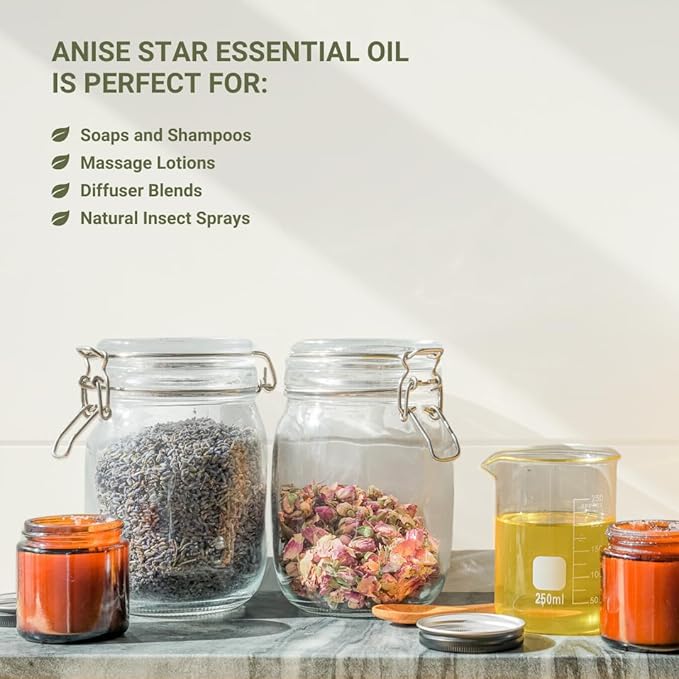 Star Anise Essential Oil - Direct from Malagassi Essential Oils - Premium Star Anise Seed Oil for Aromatherapy, Diffuser, Candle, Soap, Skin and Hair (8oz)