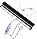 Shower Squeegee for Glass Doors, 12 Inches Bathroom Squeegee with Spare Silicone Blade, Shower Door Hook and Adhesive Hook, Stainless Steel Bathroom Squeegee for Mirror Window (12in-Silver-1 Pack)