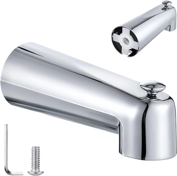 Enhon 7 Inch Slip on Tub Spout with Diverter, Compatible with Moen 3839/Moen 3853, Bathtub Diverter Spout Fits 1/2" Copper Water Tube(5/8" Diameter), 5/32" Hex Wrench (Polished Chrome,Classic)