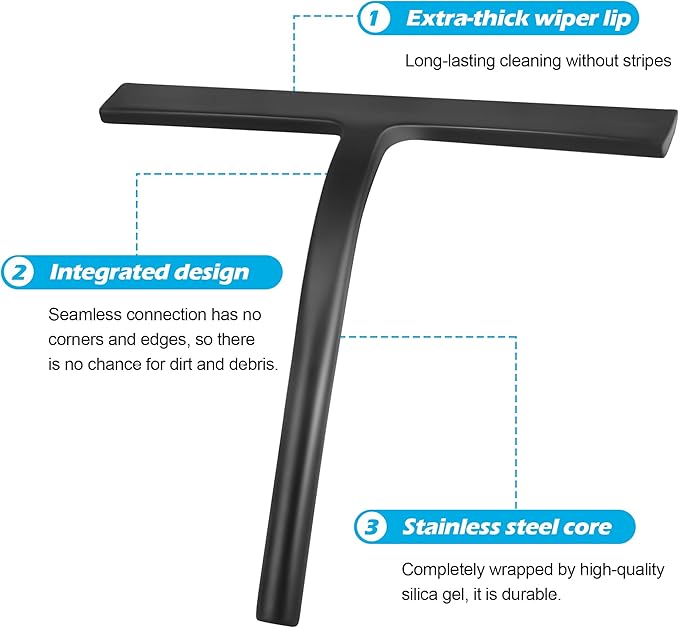 Shower Squeegee for Glass Doors, Mirror Window Tile Scrubber Cleaner with Hook Silicone (Gray)