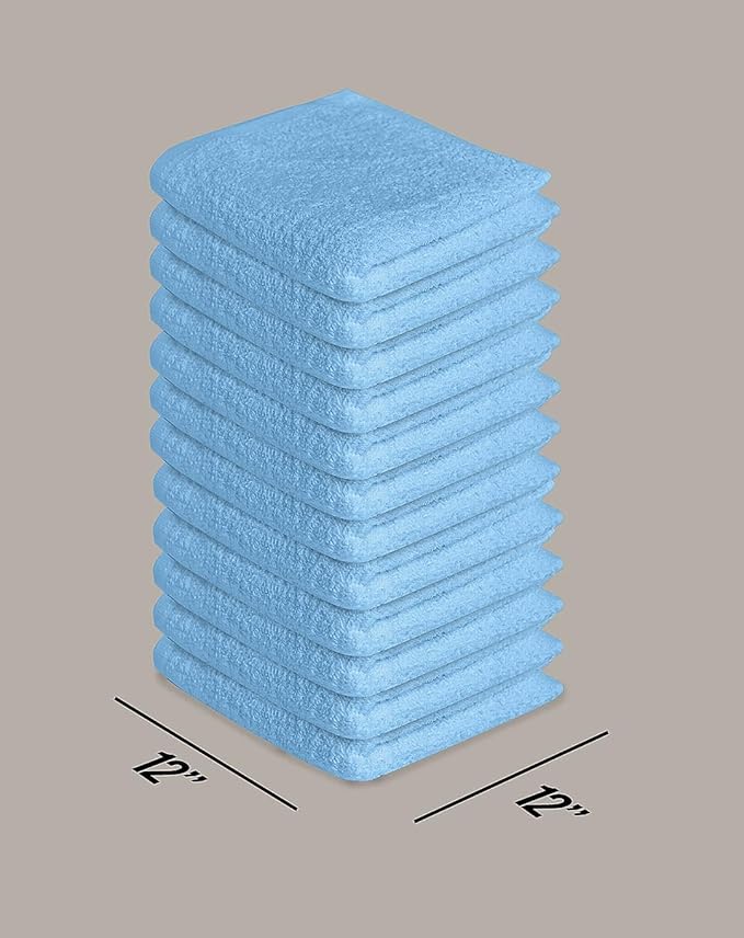 Softolle 100% Cotton Washcloths (12x12 Inches) Soft, Highly Absorbent Washcloth, Face Towels, Wash Cloths for Face, Ring Spun, Bulk Pack (Sky Blue, 60 Pack)