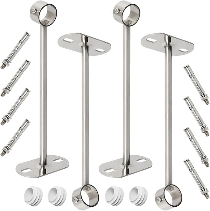 4Pcs ID25 mm (1"), L350mm, Clothes Rail mounting Bracket, Shower Curtain Closet tie Rod Support Frame, Curtain Rod Flange Socket, Suitable for Ceiling or Wall mounting