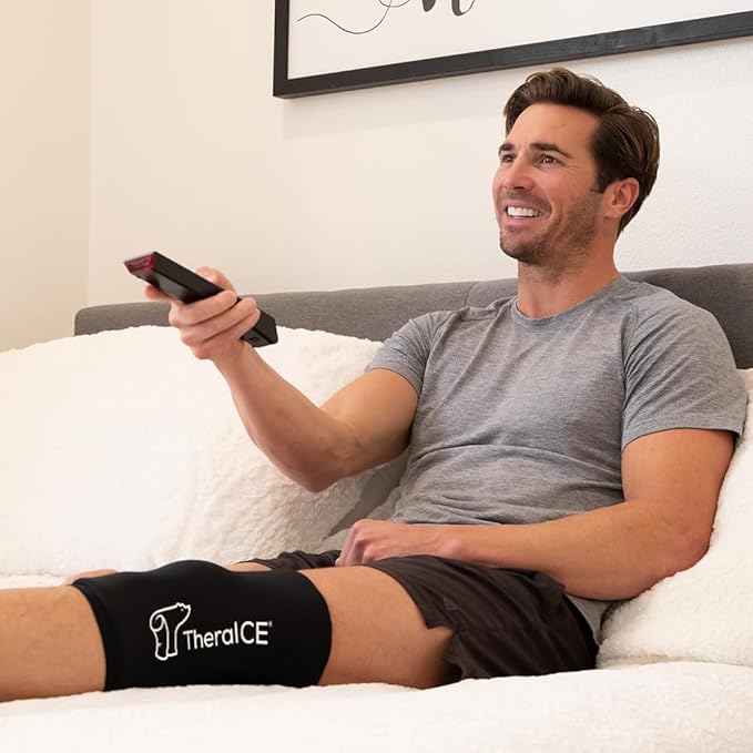 TheraICE Knee Ice Pack Wrap Compression Sleeve for Injuries, Reusable Gel Cold Packs Brace Also for Elbow, Ankle & Calf - Flexible Cold Wrap Recovery for Meniscus, ACL, MCL Pain Relief (XL)