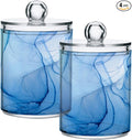 MNSRUU 4 Pack Qtip Holder Organizer Dispenser Blue Marble Fluid Art Bathroom Containers Bathroom Vanity Storage Canister Apothecary Jars for Cotton Swabs/Pads/Floss