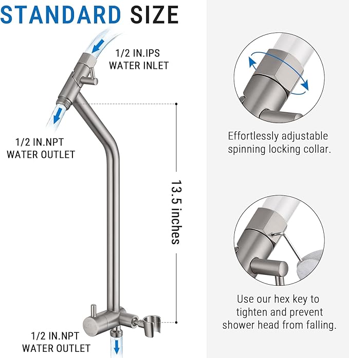 G-Promise All Metal Shower Diverter with Low Holder, Extended 13.5 Inch, 3-Way Diverter Valve with Pause Mode for Handheld and Fixed Shower Heads ∣ 4-Setting Replacement Part (Brushed Nickel)
