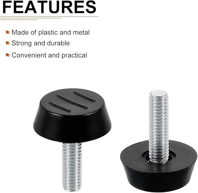 M6x22x22mm(DxLxOD) Screw on Furniture Glide Leveling Feet - 16Pack - Good for Furniture - Adjustable Thread Furniture Levelers - Black
