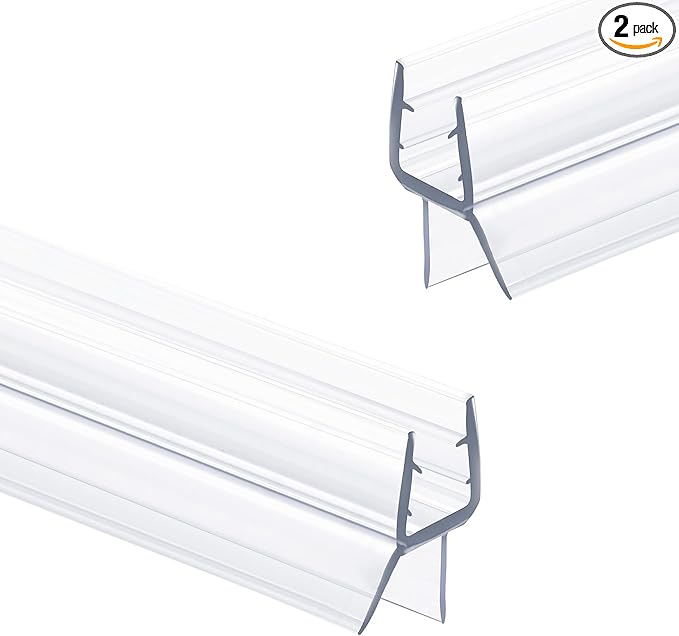 Shower Glass Door Bottom Seal, 2PCS 36 Inch Ultra Clear PVC Seal Strip with Sweep for 3/8"(10mm) Thick Frameless Glass Door, to Stop Water Leakage