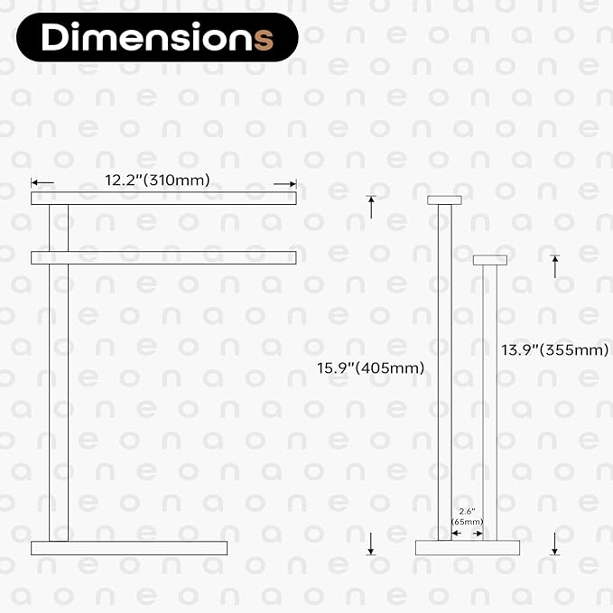 Hand Towel Bars for Bathroom Vanity Countertop 2-Tier Towel Rack Holders Stand with Heavy Marble Base Thicken Steady, Brushed Gold Stainless Steel AN7003GD