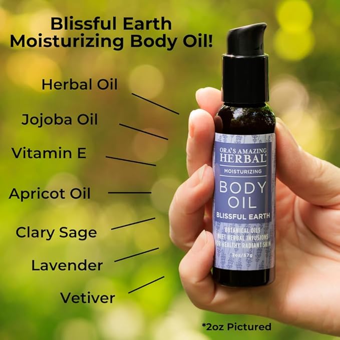 Ora's Amazing Herbal Lavender Bath Oil, Herbal Infused Moisturizing Shower and Body Oil for Women with Organic Jojoba Calendula Relaxation & Dry Skin, Blissful Earth Scent with Pump 7.5 oz