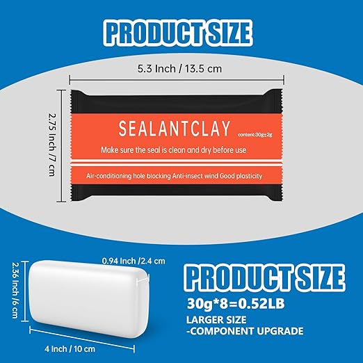Duct Seal Repair Sealing Clay, White Waterproof Sealant Putty, Quick Mending Mud for Air Conditioning Gaps, Wall Holes, Drain Pipe Connections (Pack of 8)