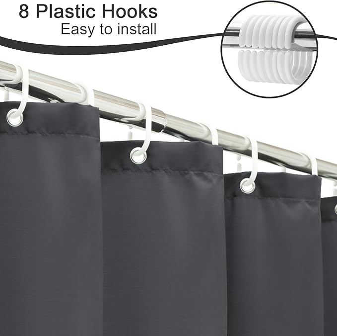 AooHome Fabric Shower Curtain 48 Width x 72 Height Inch, Solid Color Bath Curtain with Hooks for Hotel, Water Repellent, Dark Grey