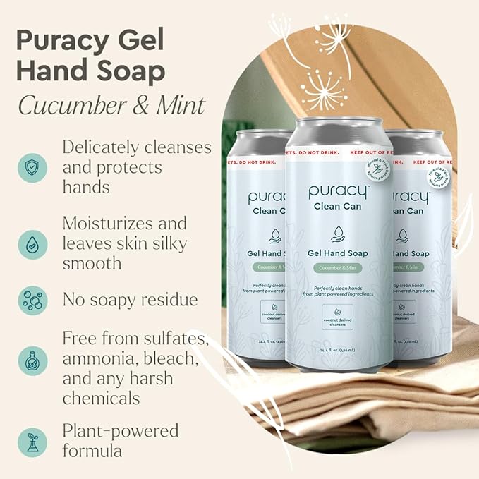 Puracy Organic Hand Soap, For the Professional Hand Washers We've All Become, Moisturizing Natural Gel Hand Wash Soap, Liquid Hand Soap Refills for Soft Skin (14.4 fl.oz, Cucumber & Mint) 3-Pack