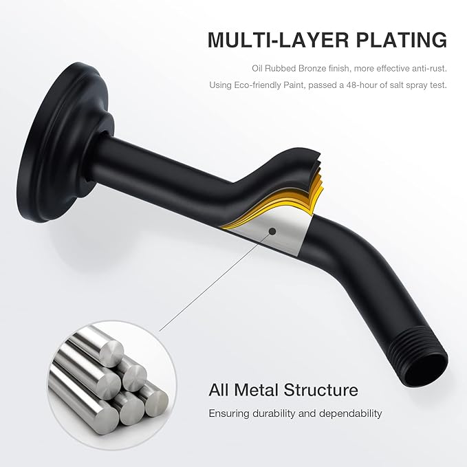 9 Inch Angled Shower Arm with Flange,Wall-Mounted Heavy Duty Stainless Steel, Shower Head Extension Extender Pipe Arm, For Fixed Bathroom Shower Head,Matte Black