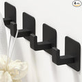 Square Self Adhesive Towel Hooks - 4 Pack Matte Black Metal Hooks, Right-Angle Design for Towels, Robes & Hats, Organize Bathroom, Kitchen, Entryway, Doors, Cabinets on Smooth Surfaces