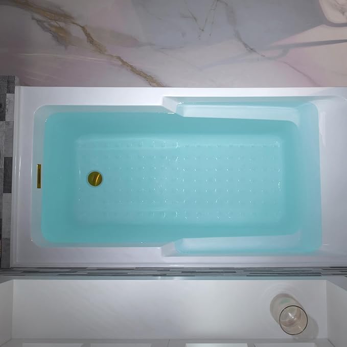 WOODBRIDGE 60" Acrylic Rectangular Alcove Soaking Bathtub in White with Right Drain, Brushed Gold Pop-Up Drain Included BA6030R