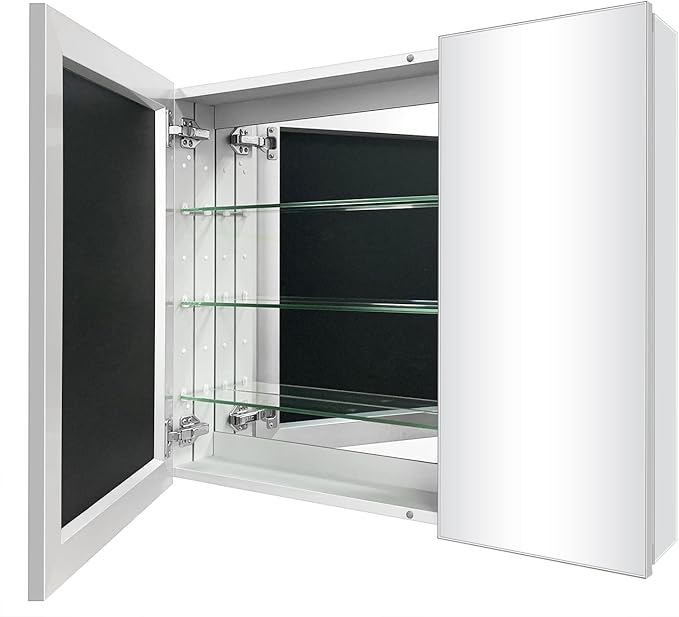 Aluminum Bathroom Medicine Cabinet with Mirror Door, 30"×26" Wall-mountable and Recessed-in Mirror Cabine, Bathroom Mirror Cabinet, 2 Doors Medicine Cabinet Organizer