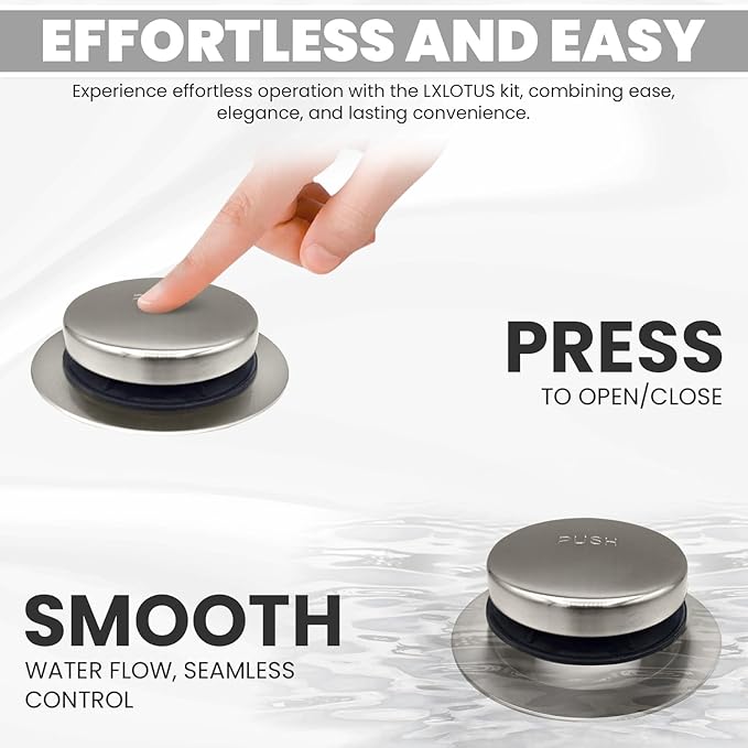 LXLTOUS Brushed Nickel Toe Tap Bathtub Trim Set with Two-Hole Overflow Faceplate, Replacement Tub Drain Kit with 2-Hole Overflow Cover and Universal Fine/Coarse Thread, Fits 1-3/8" and 1-1/2"