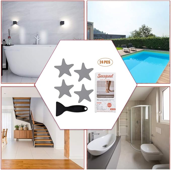 Anti Slip Shower Stickers, 24 PCS Safety Bathtub Stickers Adhesive Decals with Premium Scraper (Gray)