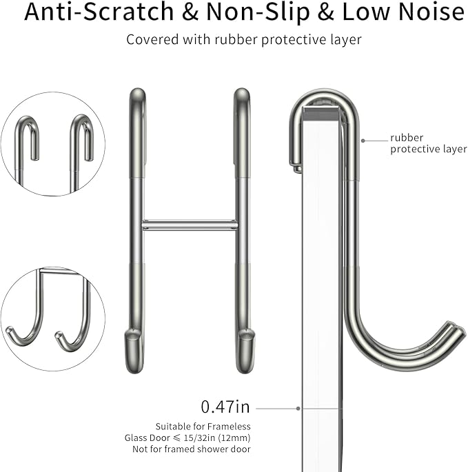 Shower Squeegee Set, Include Shower Door Hook, Adhesive Hook and Spare Silicone Blade, Window Squeegee for Shower Glass Door, Bathroom, Mirror, Window Car Glass 14Inches Silver