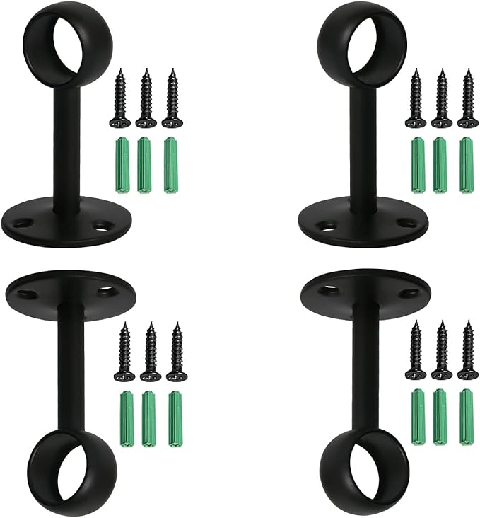 4Pcs Pipe Hole Diameter 32 mm (1-1/4"), Stainless Steel Matte Black Flange Rod Bracket Curtain Shower Curtain Rod Ceiling Mount Bracket Closet Rod End Support Receptacle
