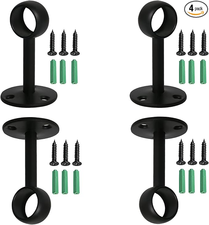 4Pcs Pipe Hole Diameter 19 mm (3/4"), Stainless Steel Matte Black Flange Rod Bracket Curtain Shower Curtain Rod Ceiling Mount Bracket Closet Pole End Support Socket