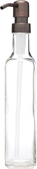 Rail19 French Vessel Glass Soap Dispenser with Metal Pump - Refillable Hand Soap, Lotion & Sanitizer for Sinks and Small Countertops, 8.5oz (Farmhouse Bronze)