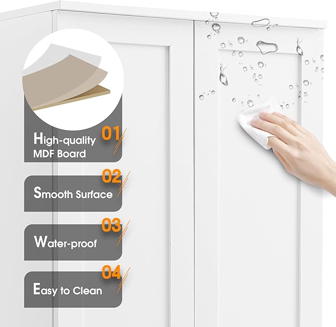 Favfurish 70" Tall Bathroom Storage Cabinet with Doors,Modern Linen Cabinets w/Adjustable Shelves & Anti-Tipping Device,Easy Assembly,Freestanding Organizer for Dining Room,Kitchen,Office,White