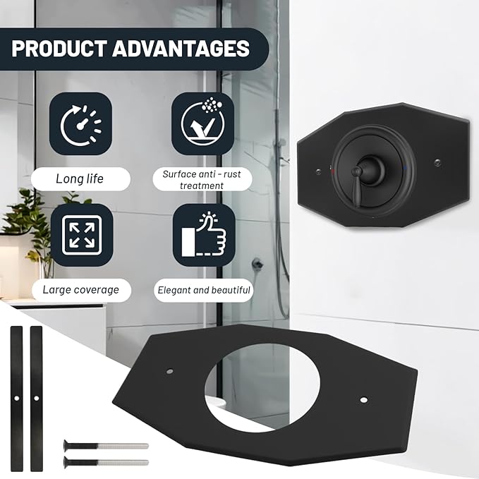 One-Hole-Remodel-Cover-Plate Compatible with Moen and Delta Bathtub and Shower Valves, Renovation Shower Cover Plate Replace 2 Handle or 3 Handle Shower（1-Pack）