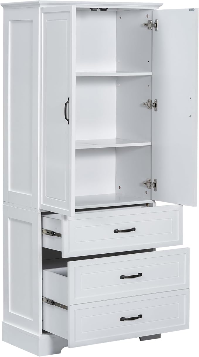 Favfurish 69" Tall Bathroom Storage Cabinet with Doors and 2 Drawers,Modern Linen Cabinets w/Adjustable Shelf & Magnetic Door Stopper,Freestanding Organizer for Dining Room,Kitchen,Office,White