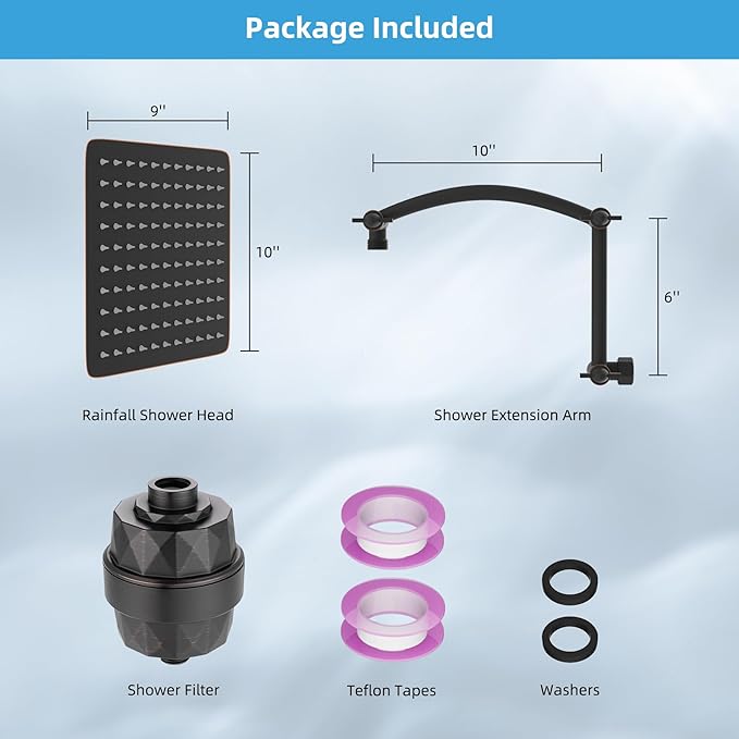 Hibbent All Metal Rain Filtered Shower Head, 10'' High Pressure Rainfall Showerhead with 16" Shower Extension Arm, 20 Stage Shower Filter, Solid Brass Adjustable Shower Arm Extender, Oil-Rubbed Bronze