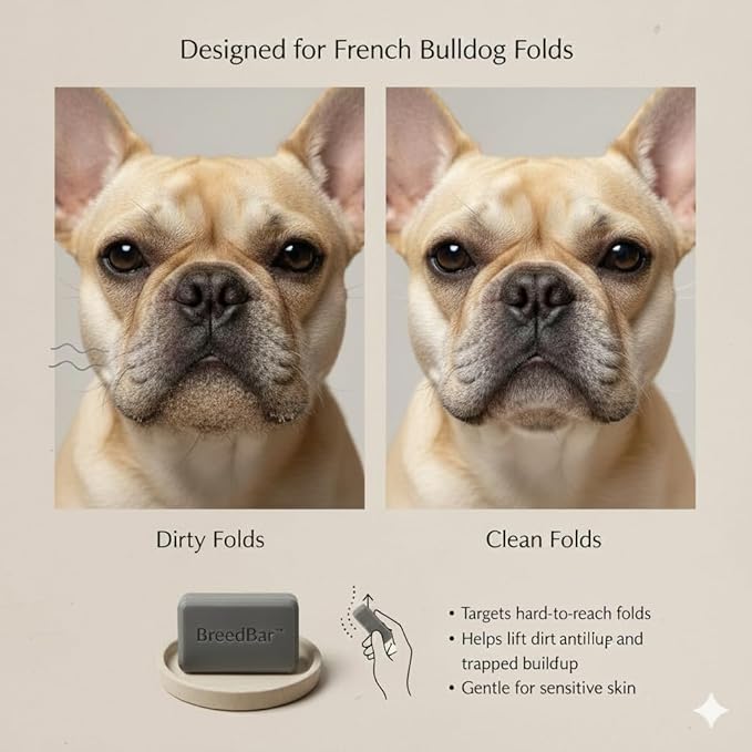 BreedBar™ French Bulldog Shampoo Bar for Folds & Sensitive Skin — PH-Balanced, Natural, Dead Sea Mineral Dog Soap, 100g