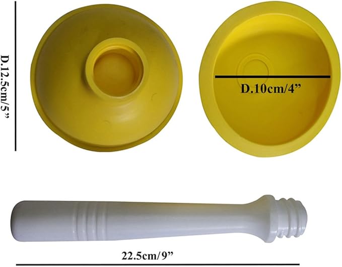 Coralpearl Drain Plunger, Small Hand Force Plumber Helper, Little 4 inch Cup Clog Remover, Tiny Rubber Unclogger in 9" Short Handle for Kitchen Sink, Bathroom Toilet, Shower Bath Tub (Yellow)