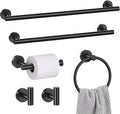6 Pieces Matte Black Towel Bar Bathroom Hardware Set, 23.6Inch Matte Black Bathroom Accessories Towel Holder Set, SUS304 Stainless Steel Towel Racks for Bathroom
