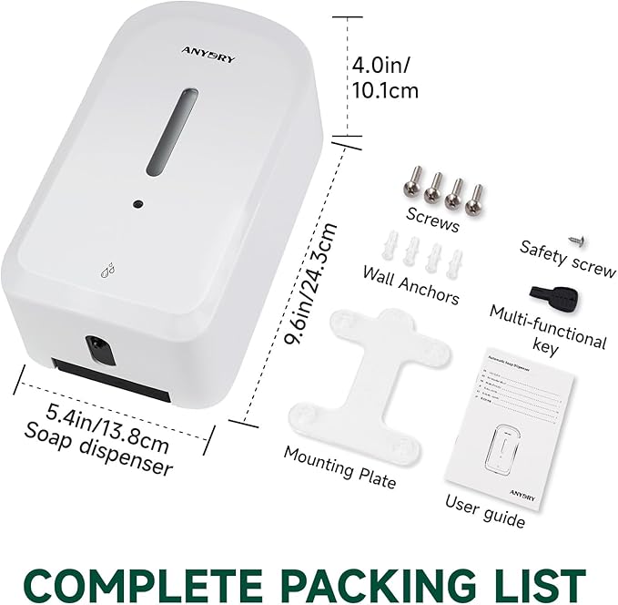 Commercial Automatic Soap Dispenser Large 34oz/1000ml Capacity Wall-Mounted Touchless Liquid Dispenser for High-Traffic Restrooms, Offices, Hospitals Model AD1220S White