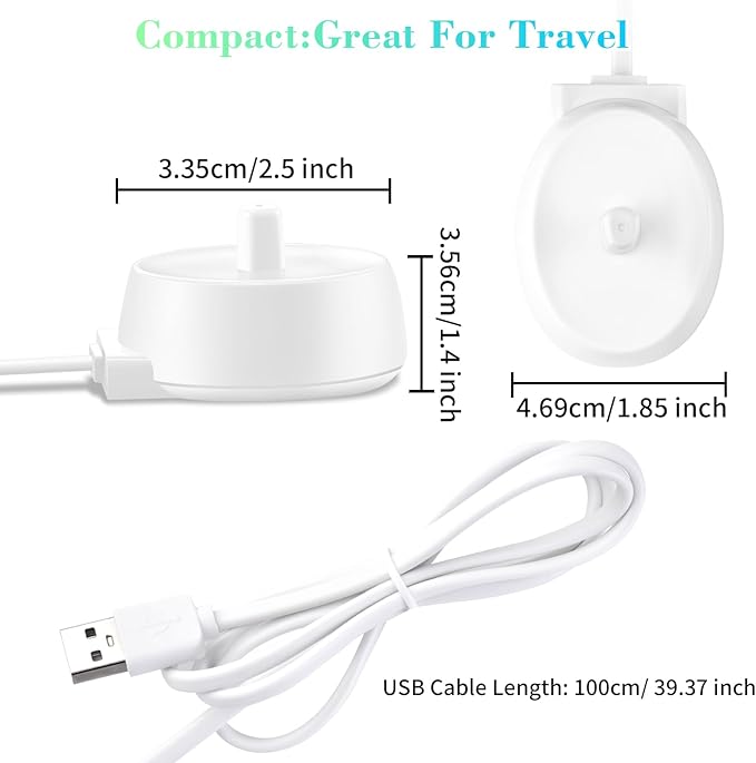 2 Pack Charger Replacement for Oral B Electric Toothbrush IO Series 3 4 5 6, 3757, USB Inductive Charging Base Waterproof Power Cord Cable