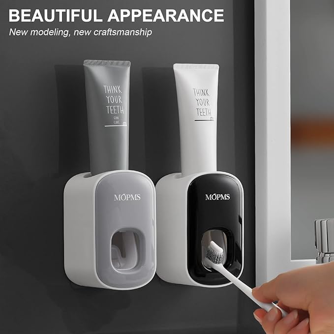 MOPMS Toothpaste Dispenser Wall Mounted for Bathroom Automatic Toothpaste Squeezer for Kids and Adult (Black-1Pcs)