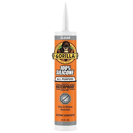 Gorilla Waterproof Caulk & Seal Silicone Sealant, 10oz Cartridge (Pack of 1) - Clear Caulking Sealant for Kitchen, Window, Bath, Marine, Door and More
